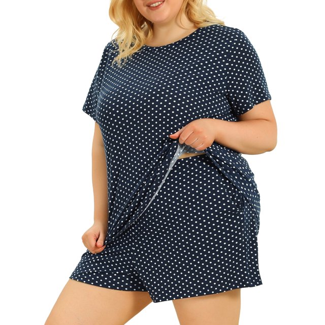 GRACE & GRANDEUR Pyjama de Nuit à Pois à Manches Courtes pour Femme Grande Taille