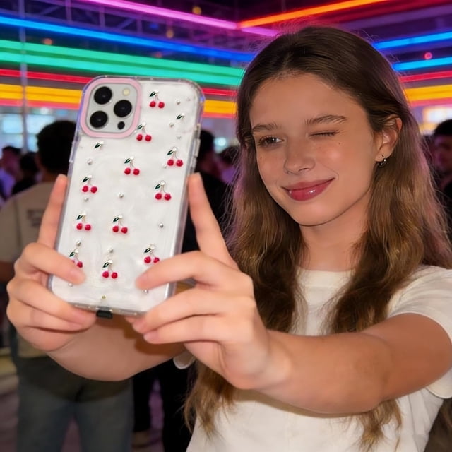 Vibrant LED Bowknot Phone Case, Built-in Light Up Phone Cases, Multiple Pattern & Flash Modes, Castle Phone Cases for iPhone 13/14/15/16/17, Perfect for Daily Use (iPhone 16 Pro Max,Cherry)