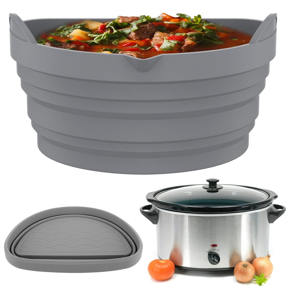 Slow Cooker Divider Liner for 6 QT Pot Reusable & Leakproof Silicone Divider Cooking Liner Slow Cooker Dishwasher Safe Black