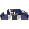 thumbnail image 4 of Gymax 7PCS Rattan Patio Sectional Furniture Set w/ 30'' Fire Pit Table & Navy Cushion, 4 of 6