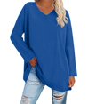 thumbnail image 1 of Breezora Tunique à Col Rond Oversize pour Femmes, Manches Longues, Chemise Rayée, Blouse Douce à Coupe Ample, Tenue Décontractée Décontractée, Confort Quotidien 2026, Taille M, Bleu, 1 of 5