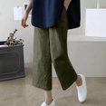 thumbnail image 2 of VEKDONE Pantalons Capri en Coton et Lin pour Femmes Vert Armée TTTG, 2 of 3
