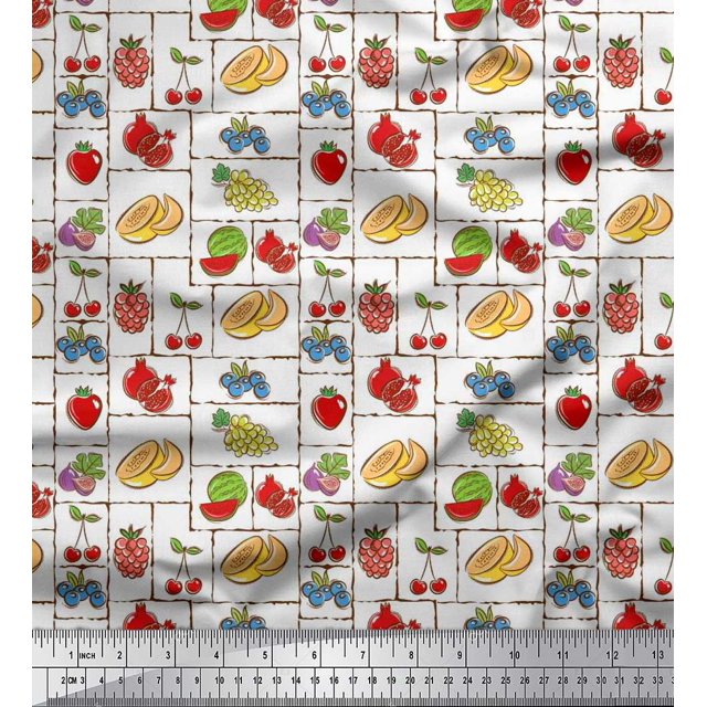 Soimoi Polyester Crepe Fabric Mix Fruits Printed Fabric 1 Yard 52 Inch Wide