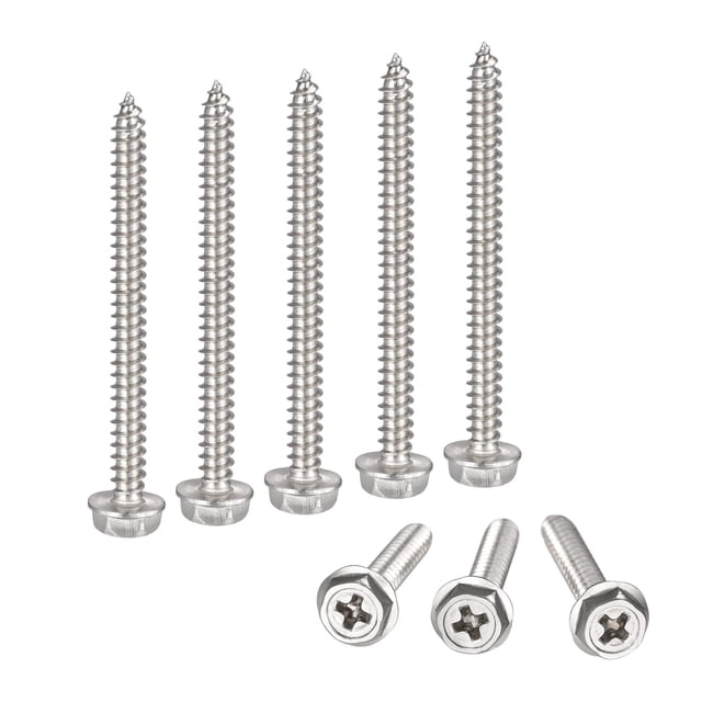 Unique Bargains Rondelle Hexagonale Phillips en Acier Inoxydable 304 M4 x 50 mm à Vis Autotaraudeuses, Lot de 25