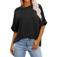 thumbnail image 1 of Timegard Hauts Grande Taille pour Femmes Coton Lin Col en V Cranté Bouton Manches Courtes Blouse Ample Décontractée, 1 of 6