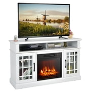 Gymax Console de meuble TV 48'' avec foyer Centre de divertissement pour le salon Blanc