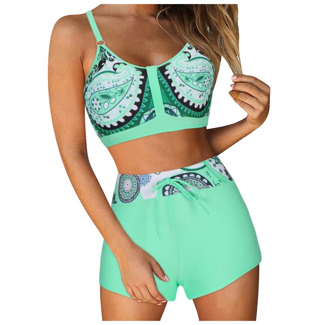Huesdet Womens Bikini Sets Triangle Sexy Swimsuit Color Block String Two Piece Bathing Suit(Green,S)