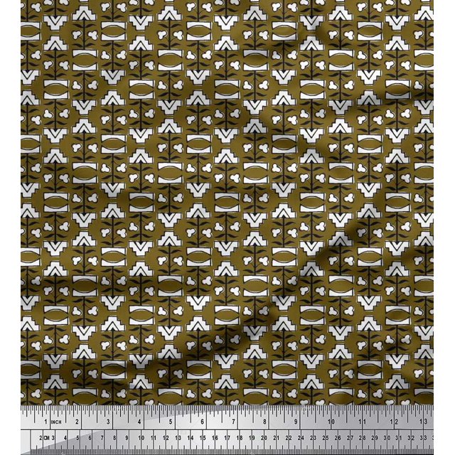 Soimoi Georgette Viscose Fabric Leaves & Floral Block Print Sewing Fabric Yard 42 Inch Wide