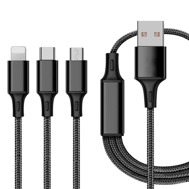 Amdohai High-quality Nylon Braided Data Cable 3 in 1 Fast Charging Cable Compatible with iOS Android Phone (NOT Support Data Transmission)