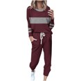 thumbnail image 1 of Posijego Ensemble Femme 2 Pcs Tenue Rayée Décontractée Manches Longues Col Ras du Cou Hauts Pantalons à Cordon Ensembles Détente P-5TG, 1 of 5