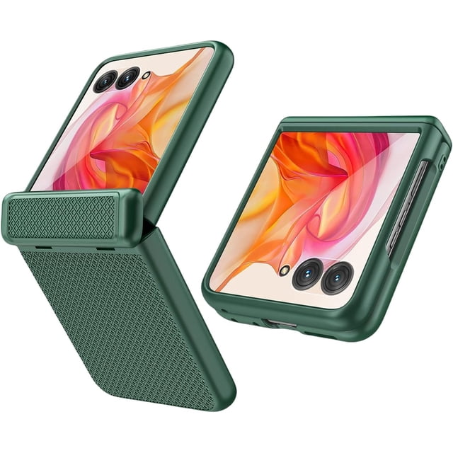 KOMI for Motorola razr+ 2024 case with Hinge Protection,Built-in External Screen Protector,for Moto Razr Plus 2024/razr 50ultra (External Screen 4″) Slim Shock Absorbing Case (Green, Razr+ (2024))