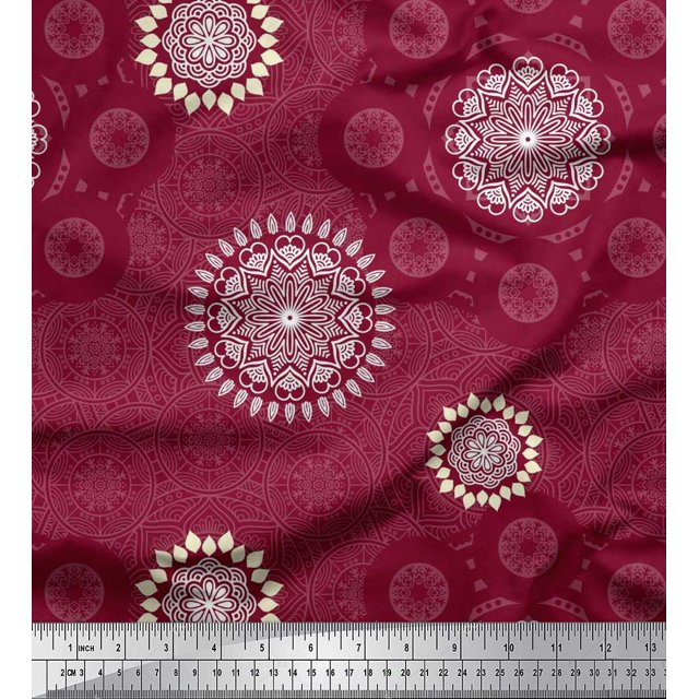 Soimoi Polyester Crepe Fabric Mandala Ethnic Fabric Prints by Yard 52 Inch Wide