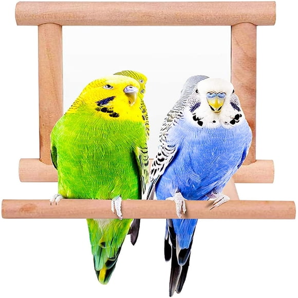 CUITING Bird Parakeet Mirror for Cage Parrot Perch Stand Wooden Hummingbird Swing Toy Parakeet Accessories for Cockatiels Conure Finch Lovebird Canary African Grey Macaw