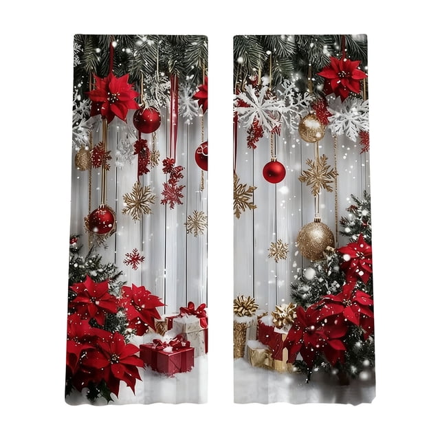 TIELUTT Rideaux Imprimés pour les Fêtes 2 Pcs de Rideaux Plats 2D Imprimés Rouges avec Paire de Rideaux Rideaux Épais pour l'Hiver Rideaux Étroits pour Fenêtres Latérales Rideau de Douche Rideau de Douche Extra Grand