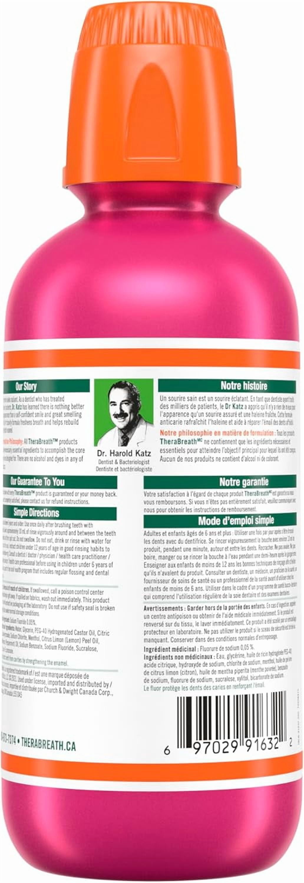 Rince-bouche TheraBreath Anticarie — Pour l’hygiène bucco-dentaire et combattre la carie — Aide à renforcer les dents et l’émail — Menthe étincelante —473 mL