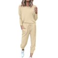 thumbnail image 1 of GZWYHT Sets for Women Long Sleeve Sets for Women Women Solid Color Long Sleeve Loose Long Pants 2 Set Lounge Sets for Women Track Suits for Women Set Beige S, 1 of 2