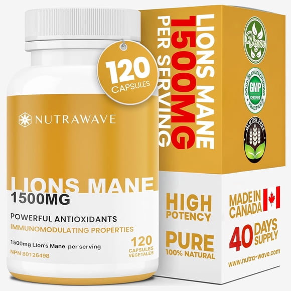 Nutrawave Lion’s Mane Mushroom 1500 mg – Brain & Focus Support, Memory & Immune Support, 8:1 Extract, 120 Vegan Capsules, Non-GMO, Gluten-Free, Made in Canada