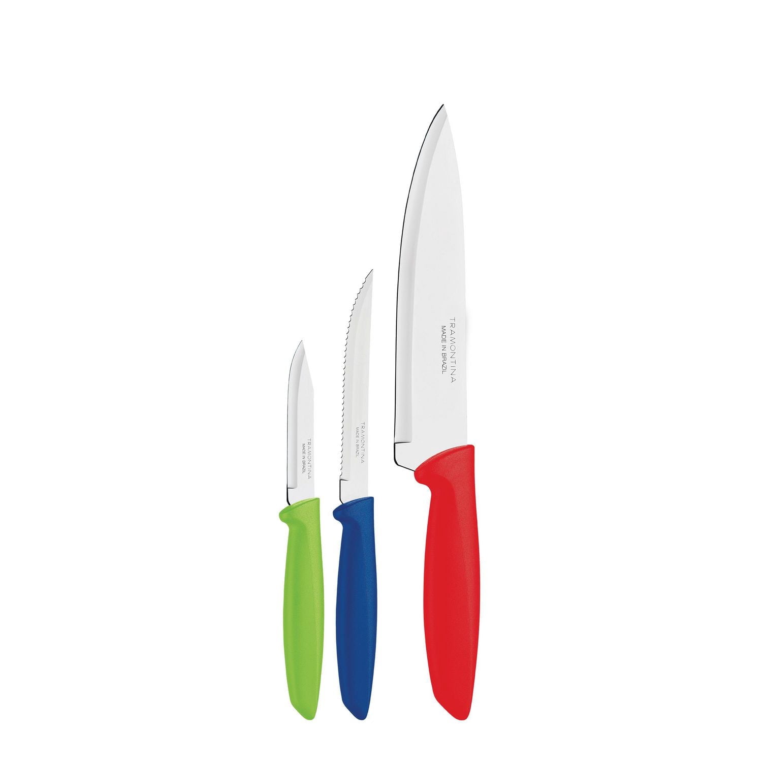 Tramontina Plenus Cutlery 18/0 Stainless Steel 3 Pc Knife Set with Multi-Colored Polypropylene Handles