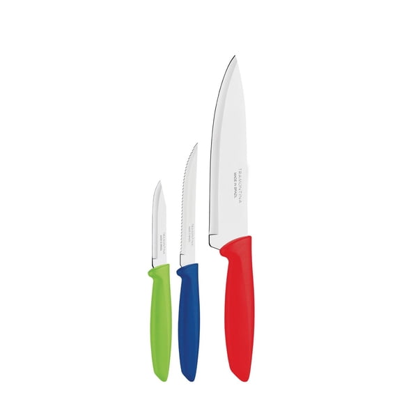 Tramontina Plenus Cutlery Ensemble de 3 couteaux en acier inoxydable 18/0 avec poignées en polypropylène multicolores