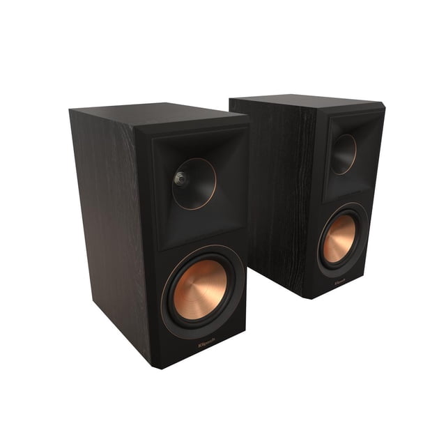 Klipsch RP-500MBII Reference Premiere Bookshelf Speakers in black, featuring a 1-inch Titanium LTS Vented Tweeter with a 90° x 90° Tractrix horn for clear highs and a 5.25-inch spun copper Cerametallic woofer for rich bass. These compact speakers are designed for high-fidelity audio, suitable for music or home theater setups. The black finish and magnetic grille offer a sleek, modern aesthetic.