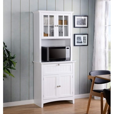 American Furniture Classics Buffet et Huche pour la Maison et le Bureau avec Portes en Verre Encadrées et Tiroir, Grand, Blanc