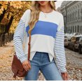 thumbnail image 2 of Amzcrzy Chandail en Molleton Femme Col Rond Manches Longues T-Shirts Décontractés Tunique à Rayures Blocs de Couleur Basiques, 2 of 9