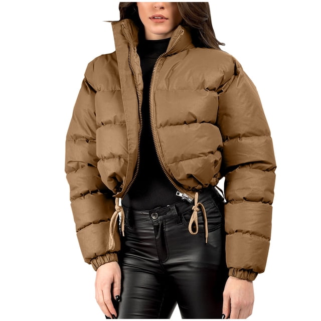 Économies d'Automne/hiver! srobpty Manteau Matelassé à Manches Longues pour Femmes, Veste à Capuche Décontractée Colorée à Manches Longues pour Dames Kaki, G