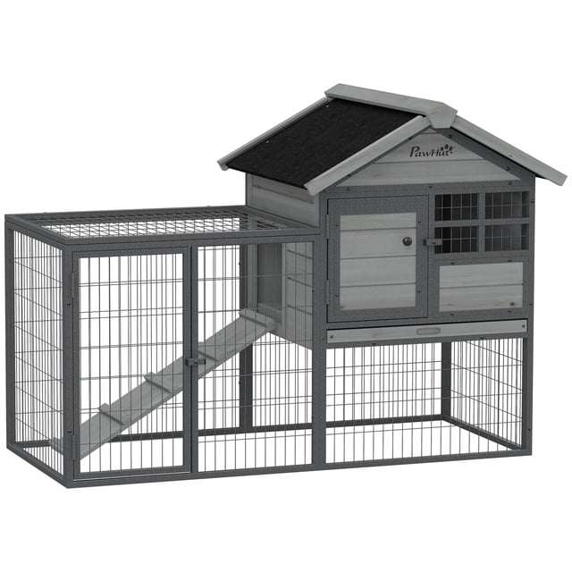 PawHut Rabbit Hutch Outdoor, 48"L Large Wooden Bunny Cage with Run Box