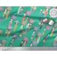thumbnail image 3 of Soimoi Green Poly Georgette Fabric Monsoon Theme Human Figure Decor Fabric Printed Yard 42 Inch Wide, 3 of 5