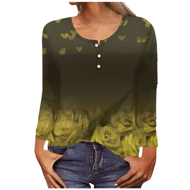 IROINID T-Shirt à Manches Longues en Polyester Réduit pour Femmes, Imprimé Quotidien, Respirant, Col Rond, Chandail, Jaune