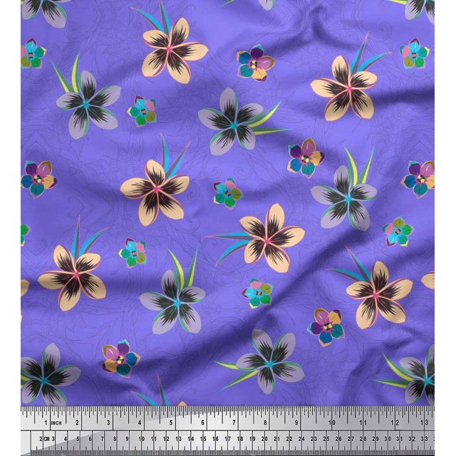 Soimoi Purple Rayon Fabric Leaves & Flower Floral Printed Fabric 1 Yard 56 Inch Wide