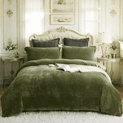 JOLUSERE Olive Green Velvet Duvet Cover Queen Set, 3-Piece Ultra Soft Fluffy Flannel Winter Bedding Cover