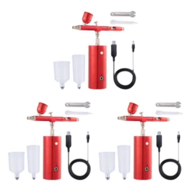 mmirethe Portable Mini Airbrush Air Compressor Kit Set Craft Spray Painting Red 1.49x5.1x5.7 Inch 3Set