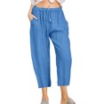 thumbnail image 1 of Innerwin Capri Pants Drawstring Women Pant Summer Straight Leg Baggy Bottoms Royal Blue L, 1 of 2