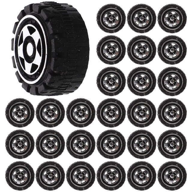 50 Pcs Roues de Jouet Roues de Voiture Jouet Roues de Voiture de Remplacement Roues de Voiture Bricolage Assembler Roues Jouets pour Enfants. un Ensemble de Roues de Jouet en Plastique Noir avec une surface Lisse et une Conception de Bande de Roulement Détaillée, Convient aux Voitures RC, Camions, trains et Autres Véhicules Jouets. Comprend Plusieurs Roues Affichées en Rangées, Mettant l'Accent sur Leur Taille et Leur design Uniformes. Idéal pour les Projets de Bricolage, l'Assemblage de Voitures miniatures, l'Artisanat de miniatures Ou le Remplacement des Roues de Voiture Jouet Cassées. Jouet Éducatif Qui Favorise la Créativité, les Habiletés Motrices et la coordination