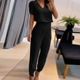 thumbnail image 2 of Ensemble 2 Pcs pour Femmes Été Col Uni Manches Courtes Blouse Haut + Pantalon Ample avec Poches, 2 of 6