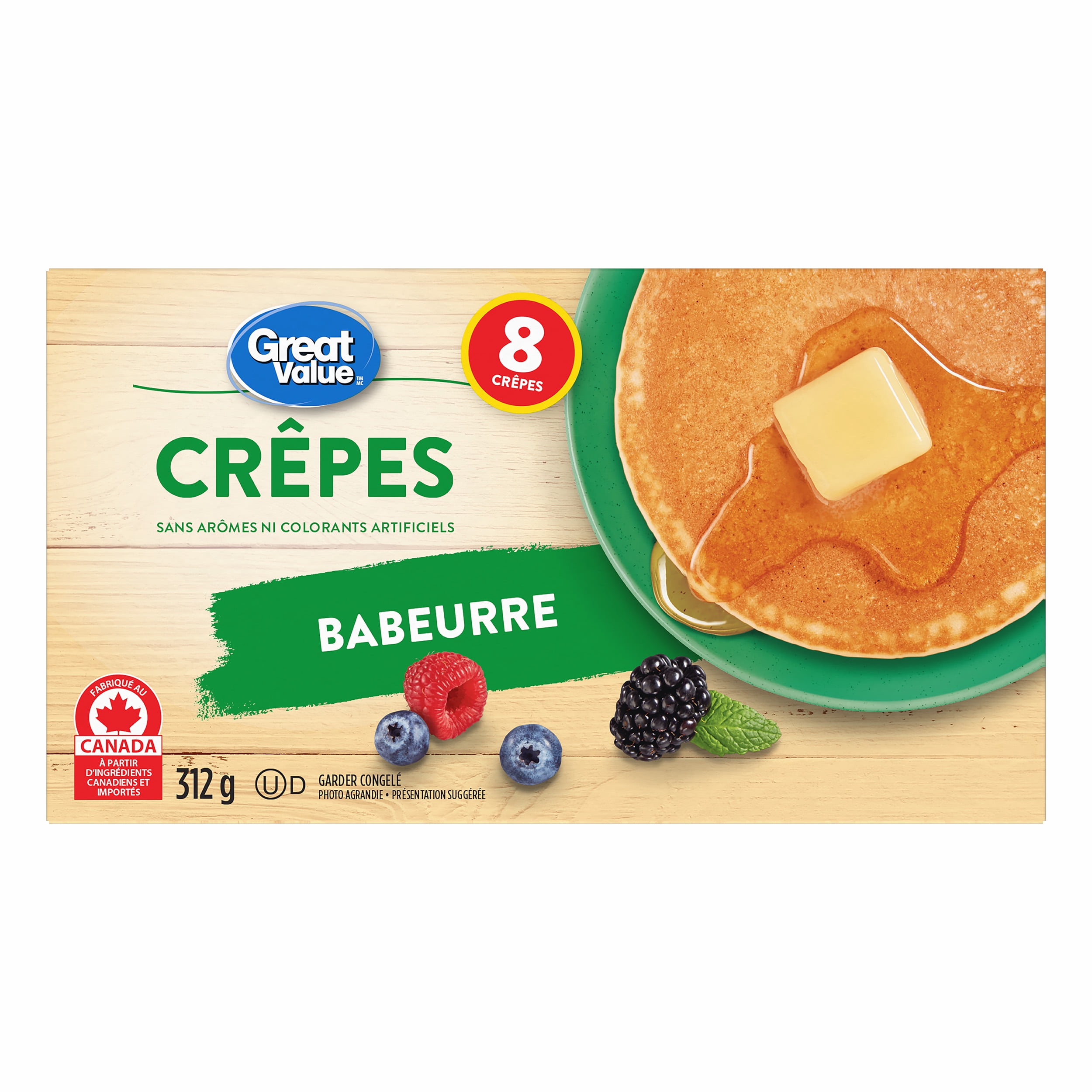 Great Value – Pancakes au babeurre surgelés, 312 g, 8 pancakes 8 crêpes (312 g)