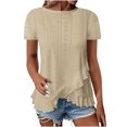 thumbnail image 2 of Frostluinai Summer T Shirts for Women Short Sleeve Eyelet Embroidery Shirts Crew Neck Solid Color Tops Flowy Ruffle Irregular Hem Tshirts, 2 of 6
