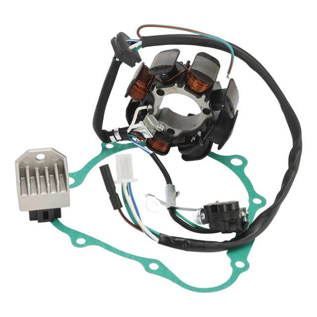 Régulateur de Stator de Génératrice et Joint pour Honda CRF230 CRF230F 2003-2019. Comprend un Stator à Bobine Magnéto, un Régulateur de Tension et un Joint de Carter. Conçu comme un Remplacement direct pour les Pièces d'Origine, compatible avec les Modèles Honda CRF230F de 2003 à 2019. Comprend un Joint Vert, un Stator à Enroulement en Cuivre et un Régulateur Argenté avec des Connecteurs de Câblage. Idéal pour L'