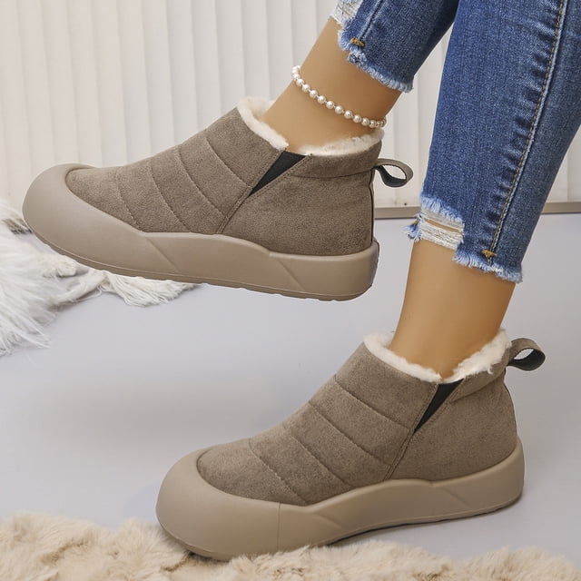 XIMIN Bottes d'Hiver pour Femmes Bottines de Neige Bottines Chaudes Doublées en Peluche à Enfiler Marche Randonnée Chaussures en Coton Espadrilles à Plateforme Extérieur Antidérapantes Botte Courte en Molleton