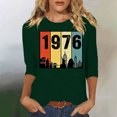 thumbnail image 1 of Uootdi Hauts pour Femmes Manches 3/4 Col Ras du Cou 1976 Imprimé Arc-en-Ciel Rétro Coupe Décontractée T-Shirts Nostalgiques pour Escapade d'Été Cadeau, 1 of 4
