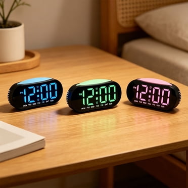 YYV Digital LED Alarm Clock Multi-Function Date Temperature Display Snooze USB Power Adjustable Brightness Modern Table Clock for Bedroom Office Travel Nightstand Timepiece