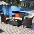thumbnail image 2 of Costway 4PCS Patio Wicker Furniture Set Sofa Chair with Brown & Turquoise Cushion Covers, 2 of 10