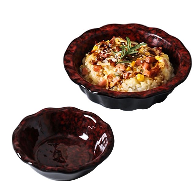 Qeeadeea Small Round Baking Dish Set Of 2, Colorful Ceramic Casserole Dish, Round Ceramic Pie Plate-red-14cm and 17cm