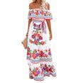 thumbnail image 2 of MAWCLOS Femmes Été Plage Robe Soleil Floral Imprimé Maxi Robes de l'Épaule Longue Robe en Vrac Vacances Manches Courtes Floral 3XL, 2 of 4