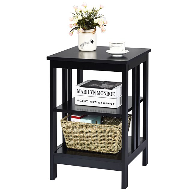Patiojoy 3-tier Side Table Nightstand Sofa End Table Storage Display Shelf Black