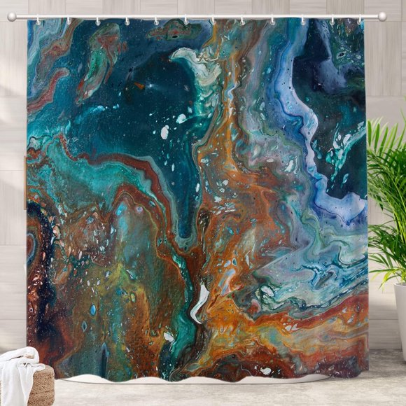 Rideau de Douche Décoratif en Marbre Abstrait Coloré, Séchage Rapide, Fibre de Polyester Imperméable avec Anneaux en Plastique, Transformez Votre Baignoire avec une Touche Artistique Vibrante, Idéal pour les Salles de Bain Contemporaines (72"x72)