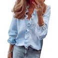 thumbnail image 1 of LUXUR Ladies Long Sleeve Blouse Stitched Work Tunic Shirt Blue XL, 1 of 2