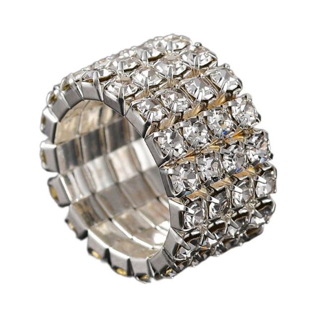 Maytalsory Deluxe Stretch Crystal Ring Unique For Statement Of Love Fashionable Inlaid Ring silver 4 rows 1Set