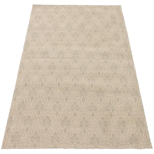 ECARPETGALLERY 4'9" x 6'9" transitional collage handmade area rug in grey with a subtle floral and vine pattern in muted grey on beige, shown flat, ideal for living, dining, or bedroom use and suitable as a lightweight decorative floor covering.